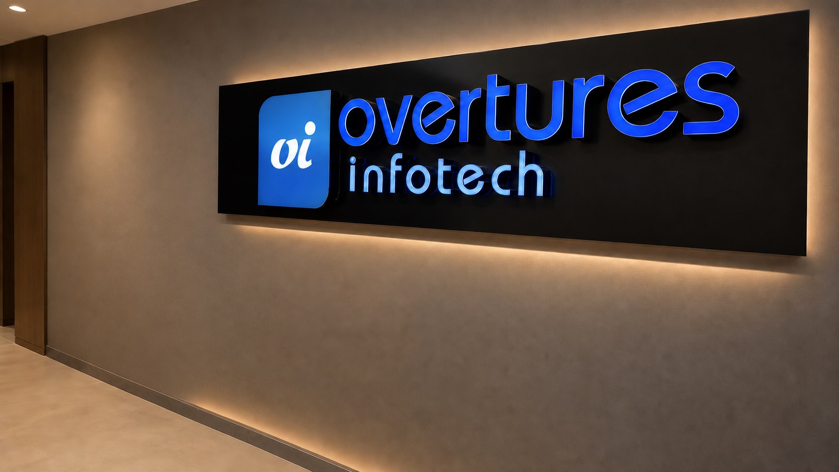 Complete illuminated OVERTURES Infotech office logo