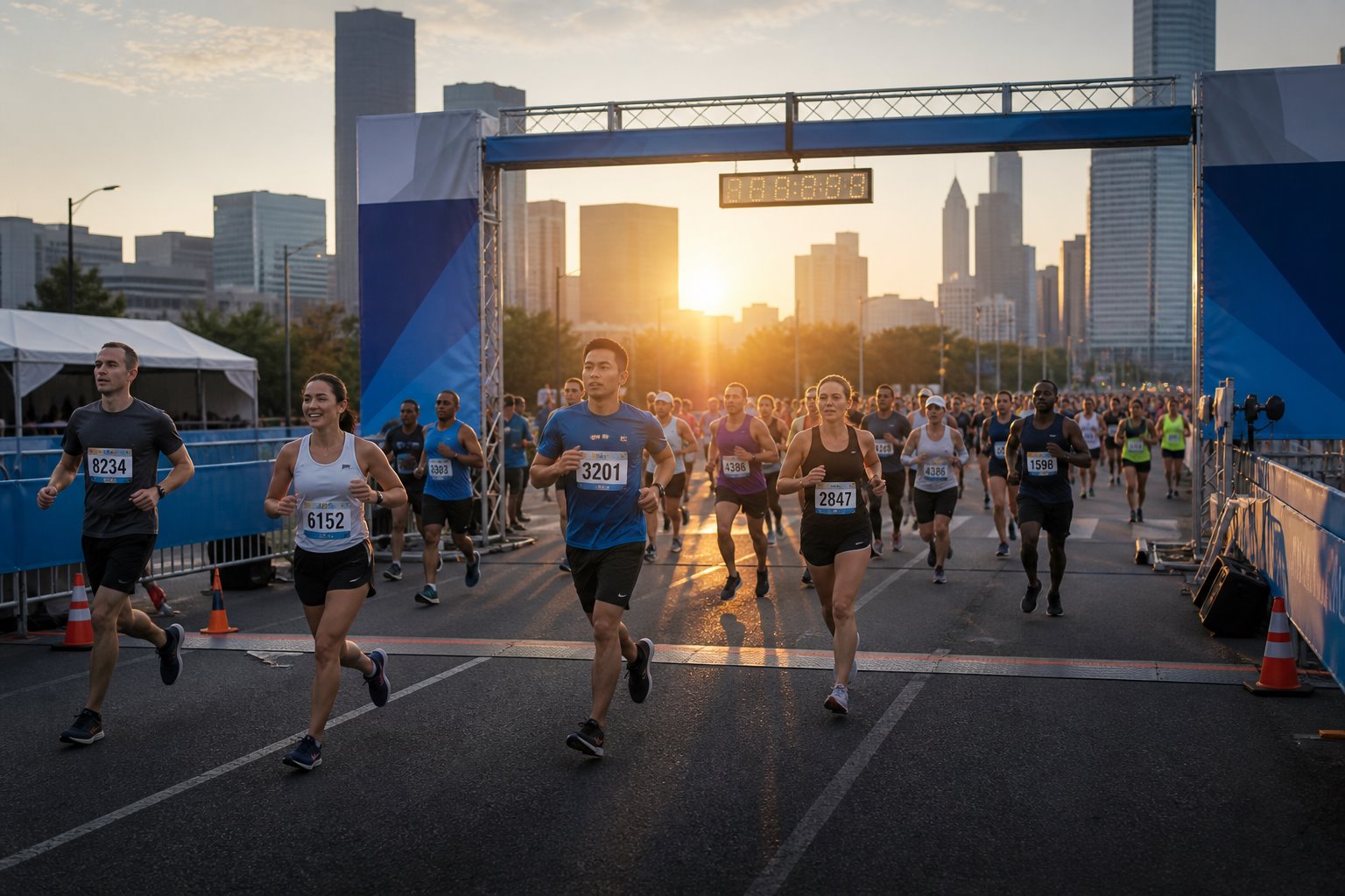 Marathon runners crossing an event timing checkpoint